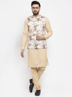 Jompers Men Cream Printed Satin Nehru Jacket | Grocsy
