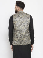 Jompers Men Golden Printed Satin Nehru Jacket | Grocsy