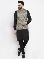 Jompers Men Golden Printed Satin Nehru Jacket | Grocsy