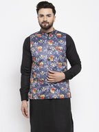 Jompers Men Grey Printed Satin Nehru Jacket | Grocsy