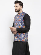 Jompers Men Grey Printed Satin Nehru Jacket | Grocsy