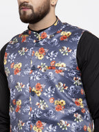 Jompers Men Grey Printed Satin Nehru Jacket | Grocsy