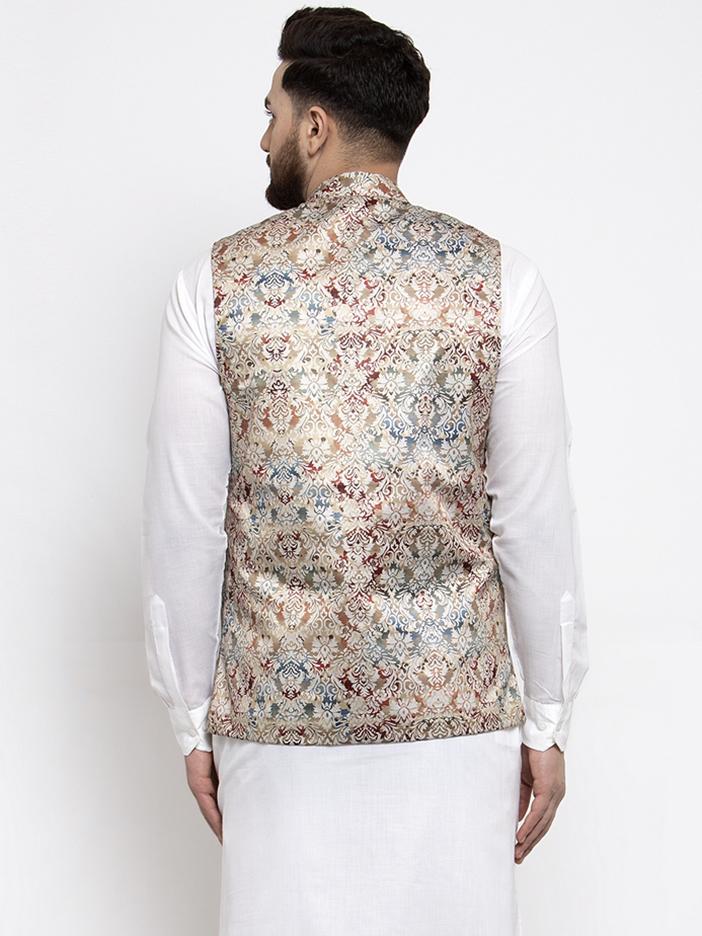 Jompers Men Multicolored Printed Satin Nehru Jacket | Grocsy