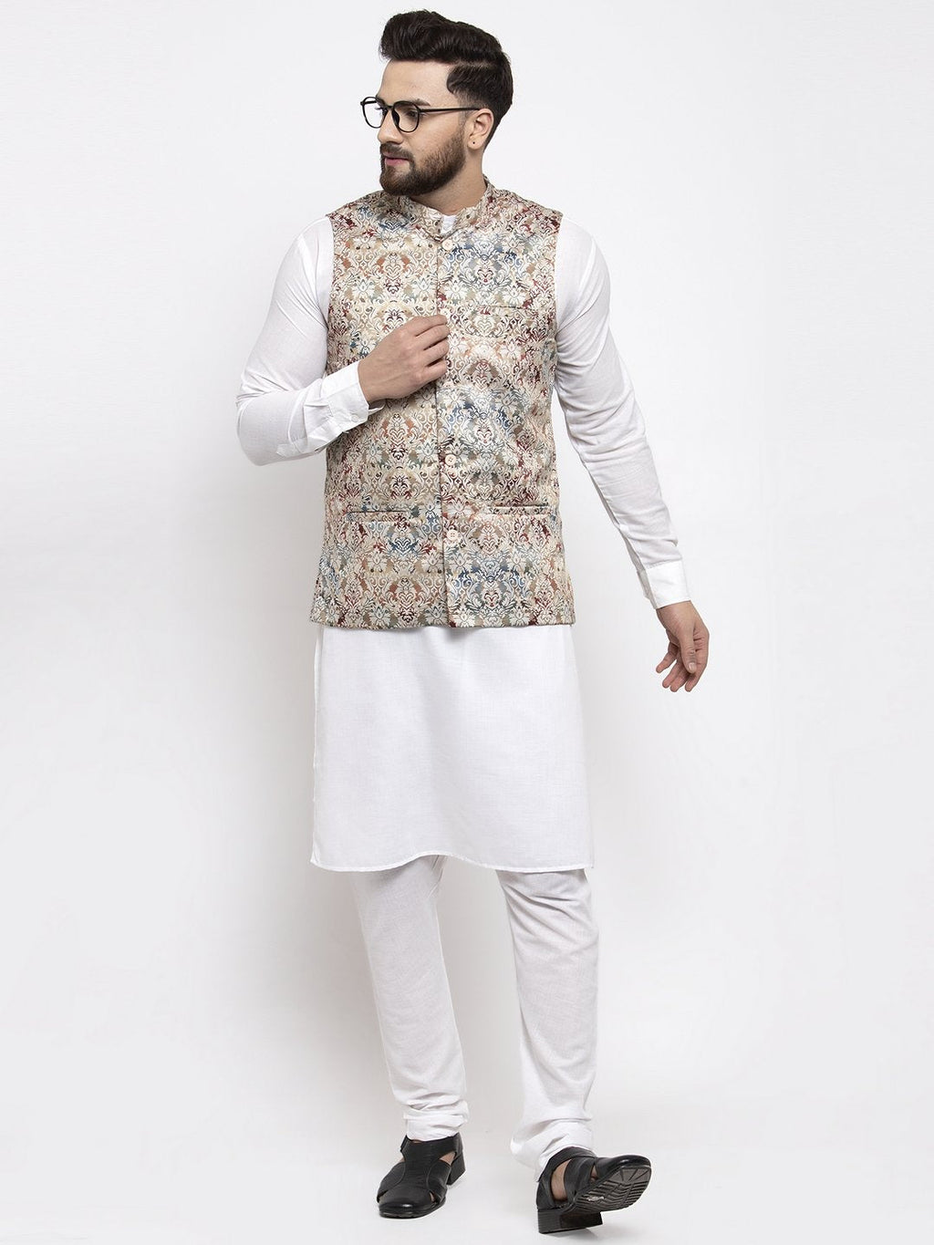 Jompers Men Multicolored Printed Satin Nehru Jacket | Grocsy
