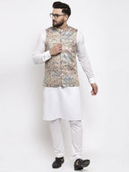 Jompers Men Multicolored Printed Satin Nehru Jacket | Grocsy