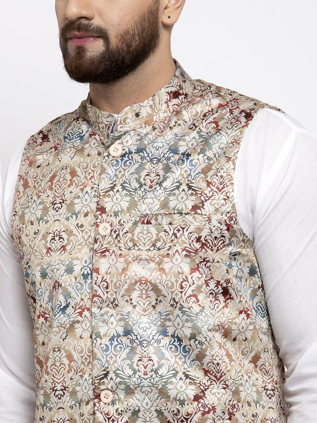 Jompers Men Multicolored Printed Satin Nehru Jacket | Grocsy