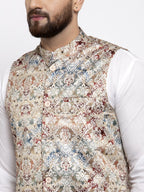 Jompers Men Multicolored Printed Satin Nehru Jacket | Grocsy