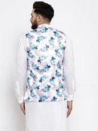 Jompers Men Silver Printed Satin Nehru Jacket | Grocsy