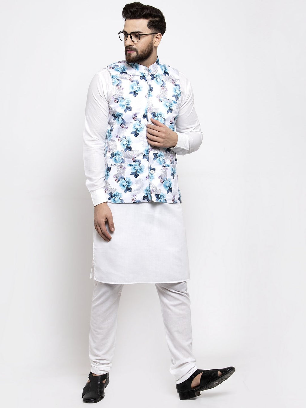 Jompers Men Silver Printed Satin Nehru Jacket | Grocsy