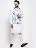 Jompers Men Silver Printed Satin Nehru Jacket | Grocsy