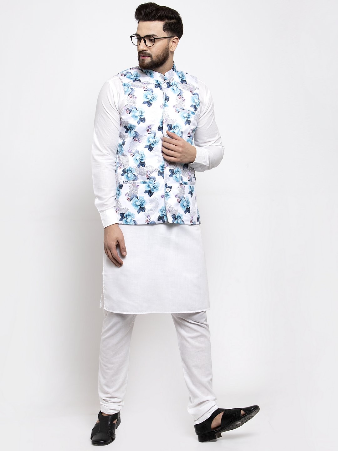 Jompers Men Silver Printed Satin Nehru Jacket | Grocsy