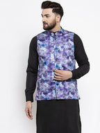 Jompers Men Violet Printed Satin Nehru Jacket | Grocsy
