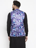 Jompers Men Violet Printed Satin Nehru Jacket | Grocsy