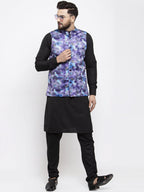 Jompers Men Violet Printed Satin Nehru Jacket | Grocsy