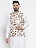 Jompers Men White Printed Satin Nehru Jacket | Grocsy