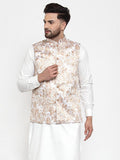 Jompers Men Beige Printed Satin Nehru Jacket | Grocsy