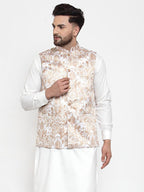 Jompers Men Beige Printed Satin Nehru Jacket | Grocsy