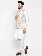 Jompers Men Beige Printed Satin Nehru Jacket | Grocsy