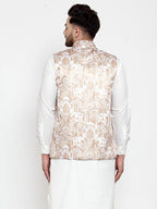 Jompers Men Beige Printed Satin Nehru Jacket | Grocsy