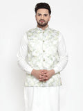 Jompers Men's Lime-Green Printed Satin Nehru Jacket | Grocsy
