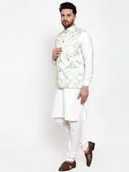 Jompers Men's Lime-Green Printed Satin Nehru Jacket | Grocsy