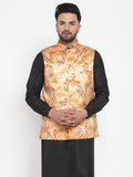 Jompers Men Orange Printed Satin Nehru Jacket | Grocsy