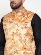 Jompers Men Orange Printed Satin Nehru Jacket | Grocsy