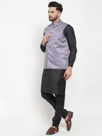 Jompers Men Purple Printed Satin Nehru Jacket | Grocsy