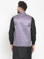 Jompers Men Purple Printed Satin Nehru Jacket | Grocsy