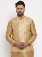 Jompers Men's Gold Woven Nehru Jacket | Grocsy