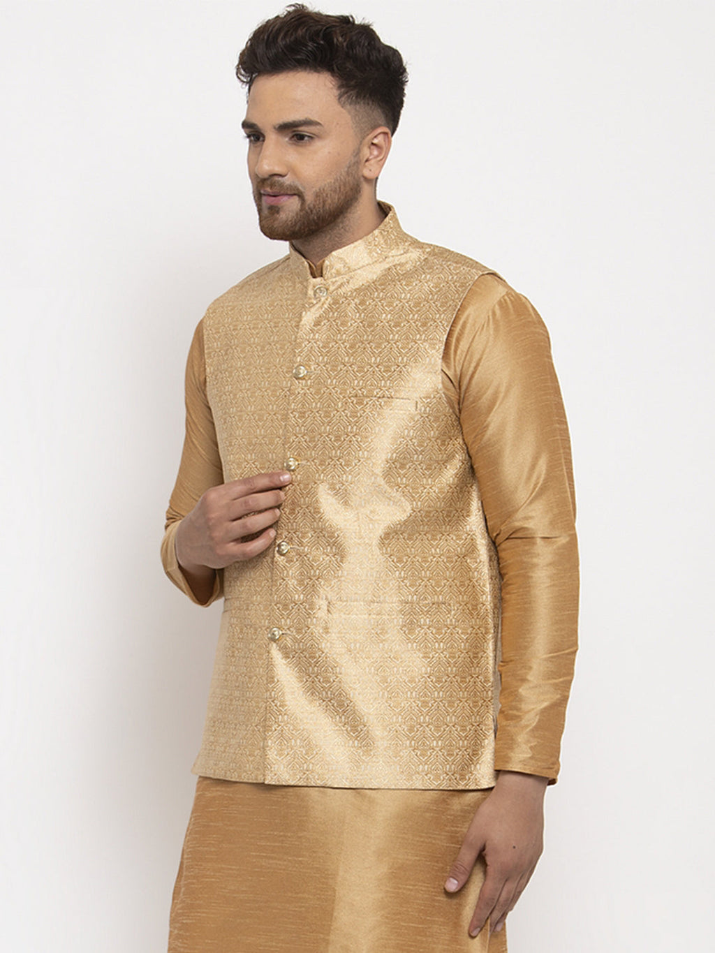 Jompers Men's Gold Woven Nehru Jacket | Grocsy