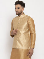 Jompers Men's Gold Woven Nehru Jacket | Grocsy