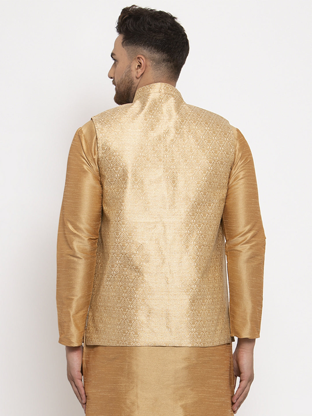 Jompers Men's Gold Woven Nehru Jacket | Grocsy