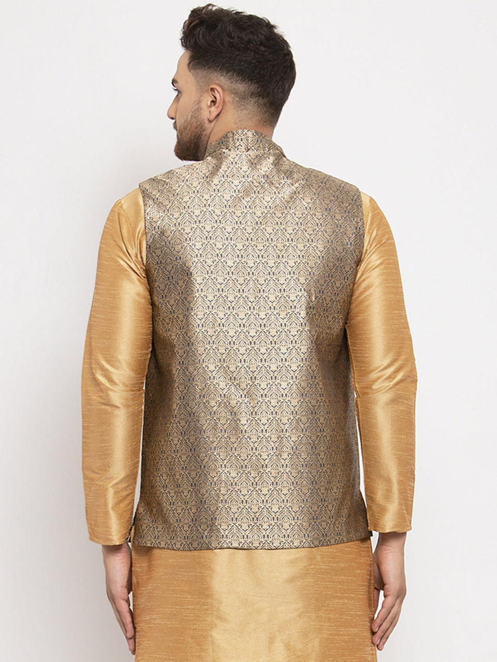 Jompers Men's Grey Woven Nehru Jacket | Grocsy