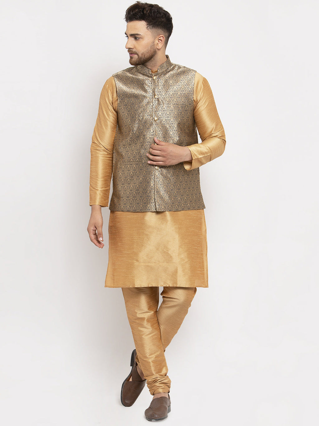 Jompers Men's Grey Woven Nehru Jacket | Grocsy