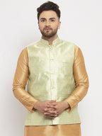 Jompers Men's Green Woven Nehru Jacket | Grocsy