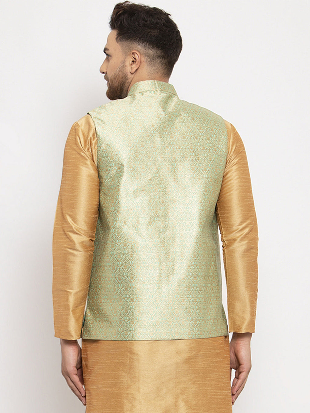 Jompers Men's Green Woven Nehru Jacket | Grocsy