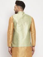 Jompers Men's Green Woven Nehru Jacket | Grocsy