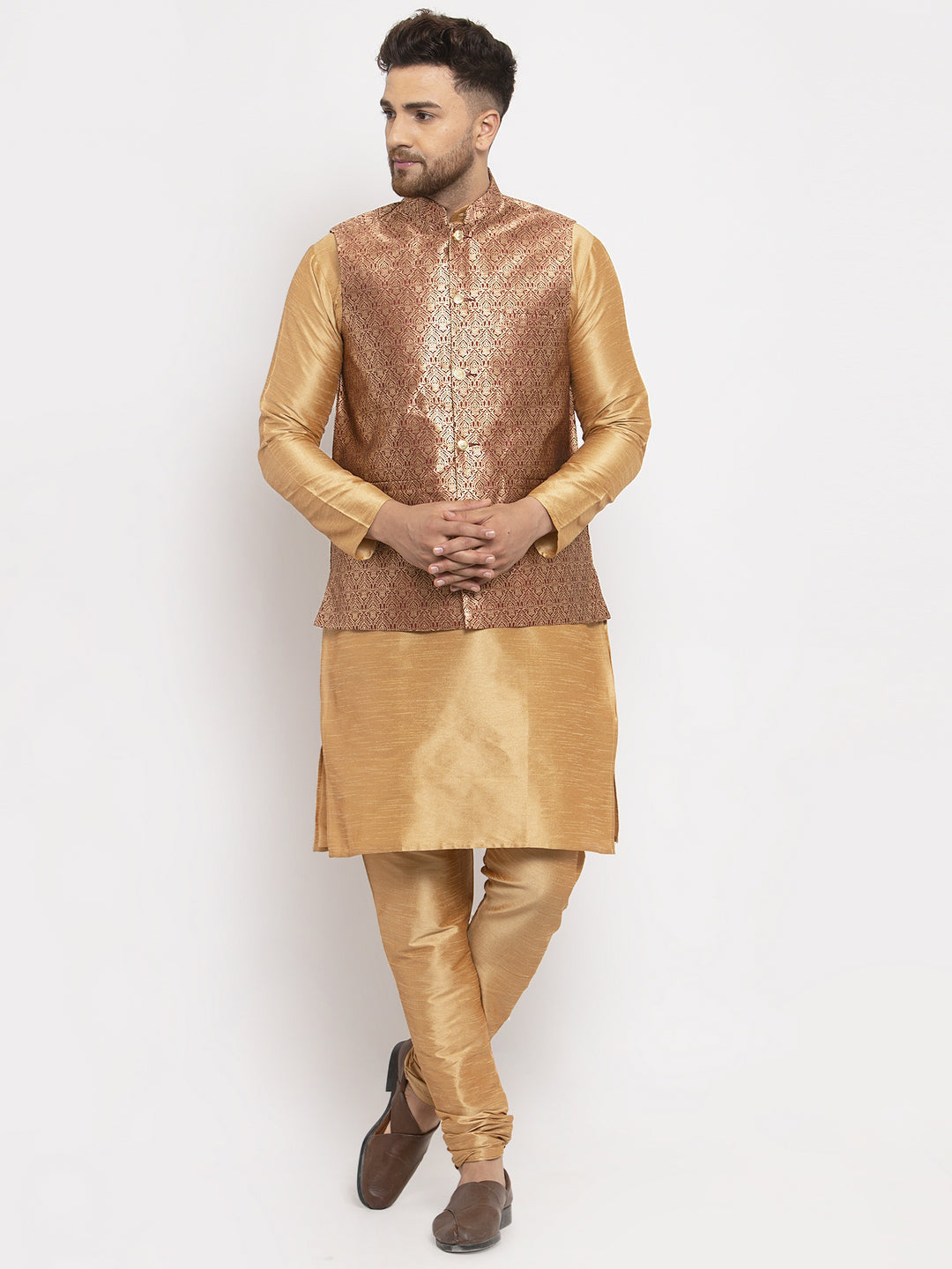Jompers Men's Maroon Woven Nehru Jacket | Grocsy