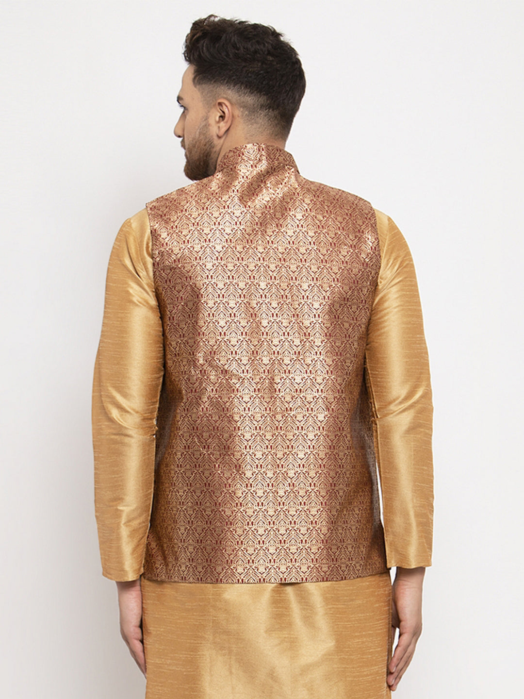 Jompers Men's Maroon Woven Nehru Jacket | Grocsy
