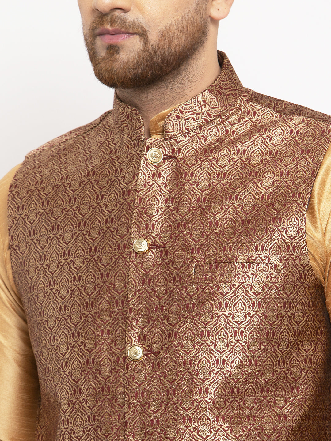 Jompers Men's Maroon Woven Nehru Jacket | Grocsy