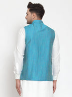 Jompers Men's Blue Woven Design Nehru Jacket | Grocsy
