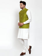 Jompers Men's Green Woven Design Nehru Jacket | Grocsy