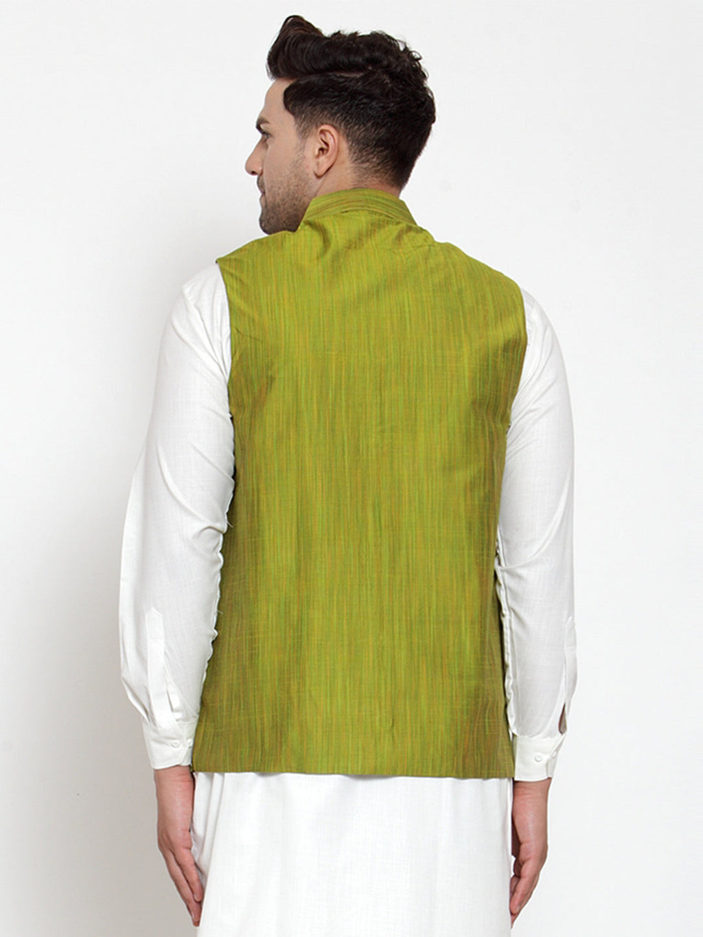 Jompers Men's Green Woven Design Nehru Jacket | Grocsy