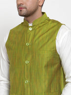 Jompers Men's Green Woven Design Nehru Jacket | Grocsy