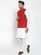 Jompers Men's Beautiful Red Woven Design Nehru Jacket | Grocsy