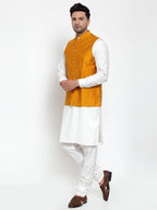Jompers Men's Yellow Woven Design Nehru Jacket | Grocsy