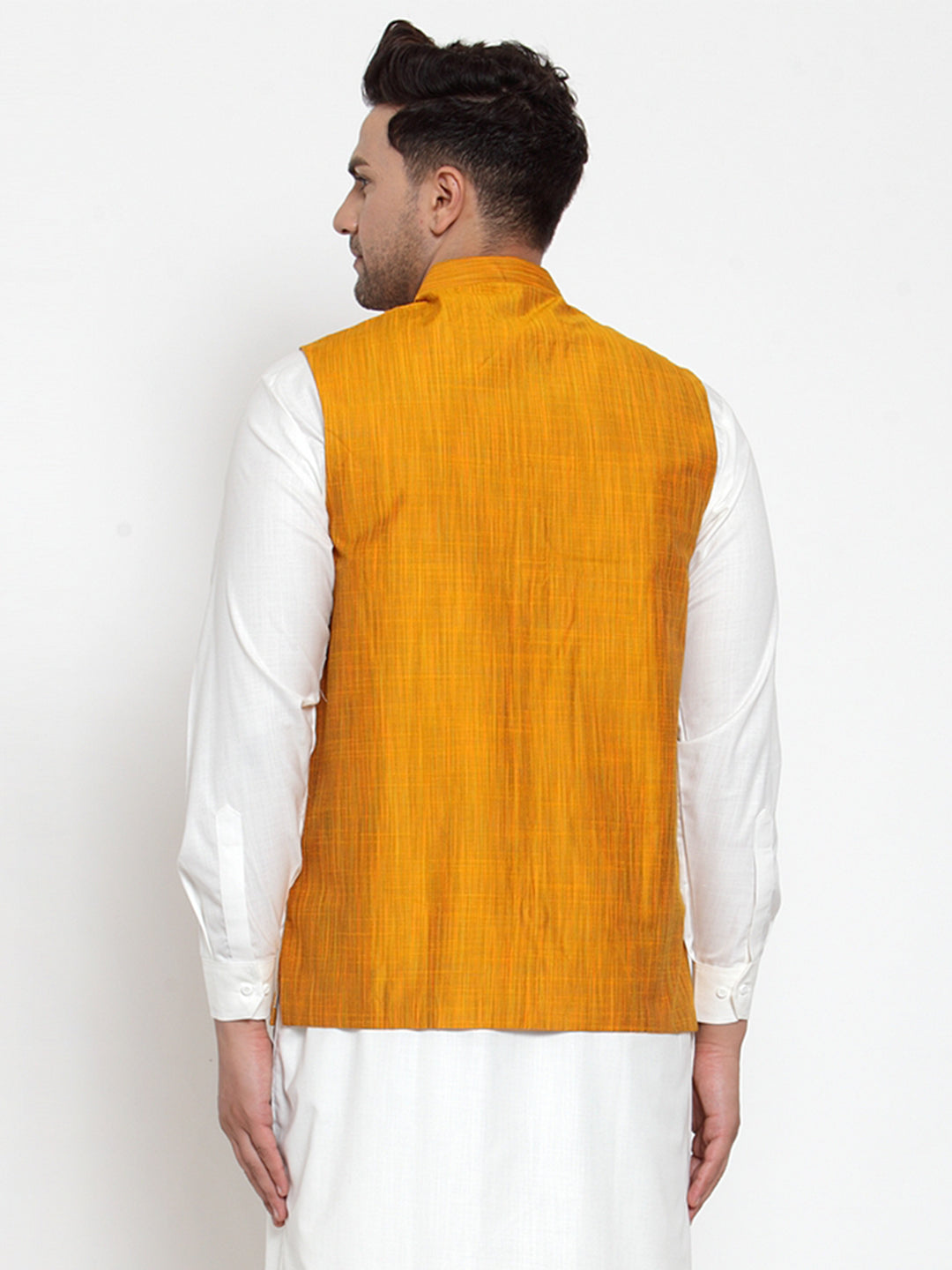 Jompers Men's Yellow Woven Design Nehru Jacket | Grocsy