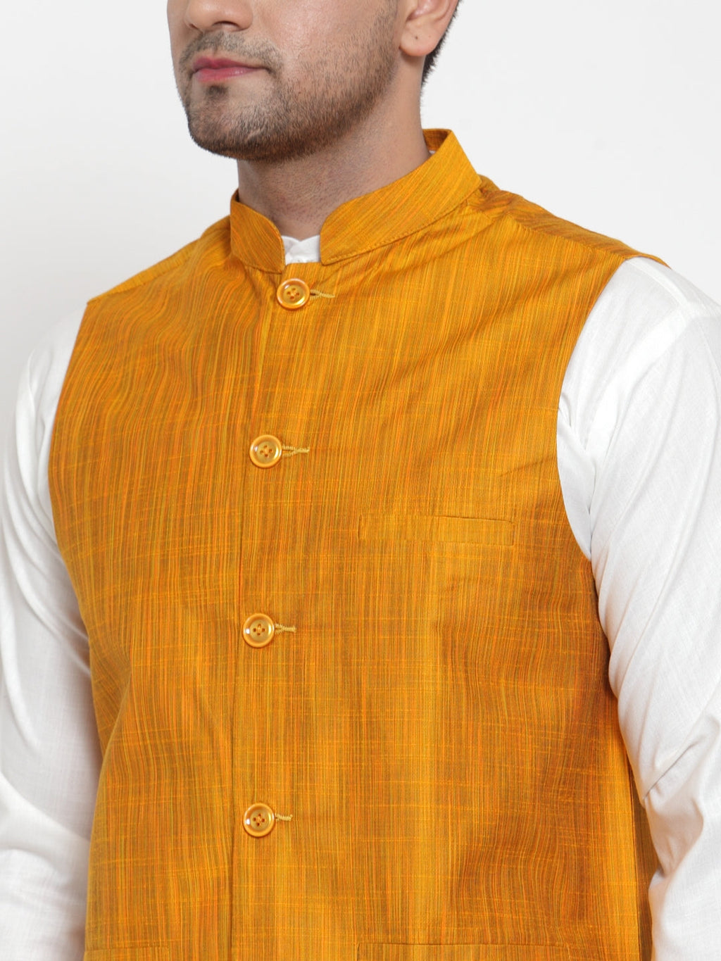 Jompers Men's Yellow Woven Design Nehru Jacket | Grocsy