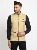 Jompers Men's Beige Solid Nehru Jacket with Square Pocket | Grocsy